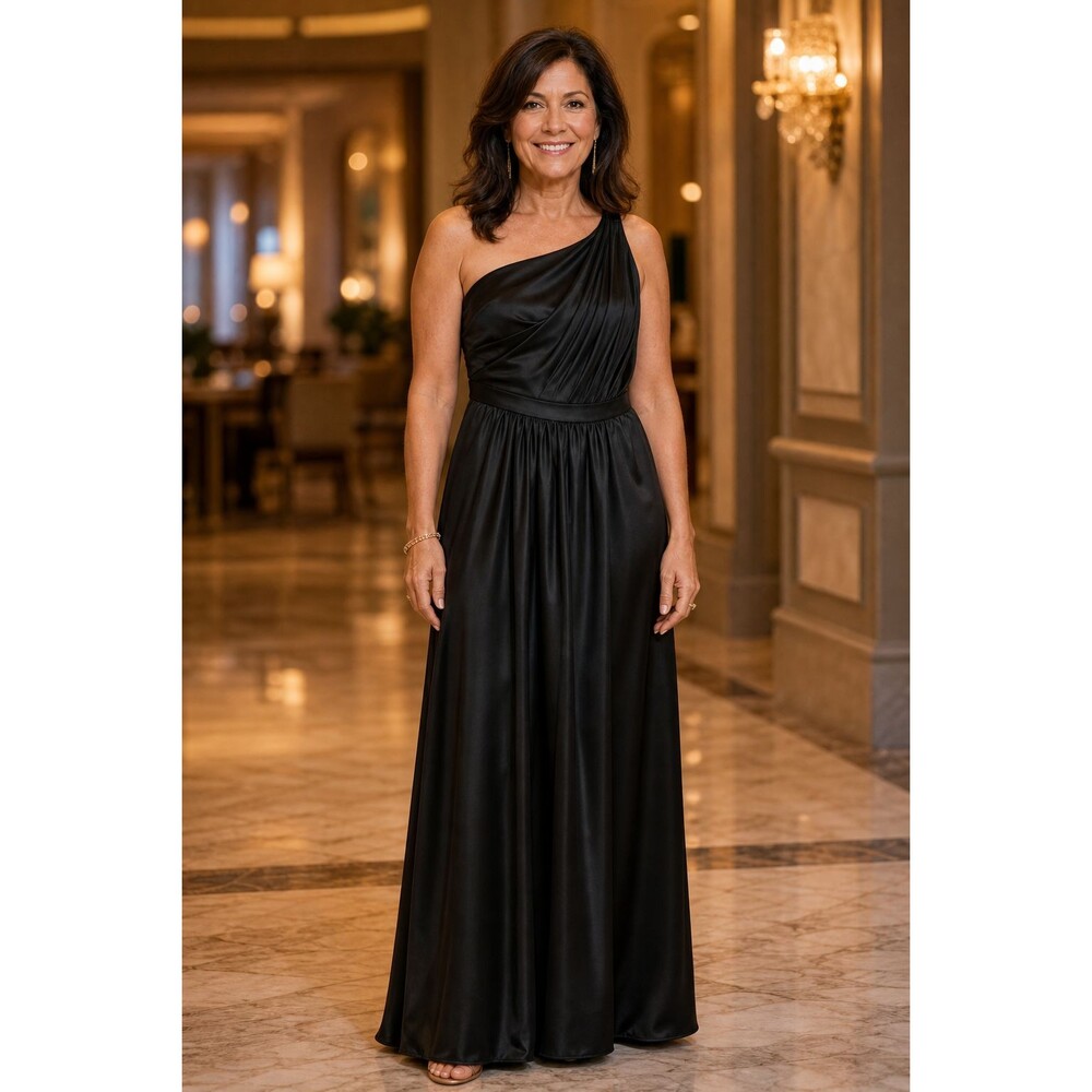 Bill Levkoff Women Dress 20 Black One Shoulder Bridesmaid Formal Black Tie Gown